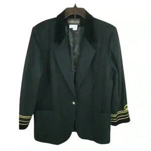 Vintage 100% Wool Black With Gold Detail Blazer Size 14